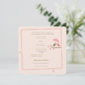 Whimsical Pink Lovebirds Wedding Invitation 招待状 (スタンド正面)