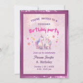 Whimsical Pink Magical Unicorn Birthday Party 招待状 (正面)