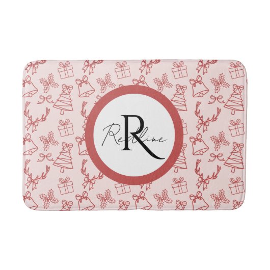 Whimsical pink monogram  バスマット (正面)
