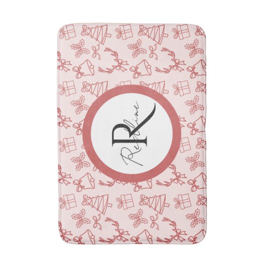 Whimsical pink monogram  バスマット (正面縦)