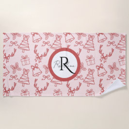 Whimsical pink monogram  ビーチタオル