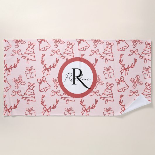 Whimsical pink monogram  ビーチタオル (正面)