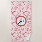 Whimsical pink monogram  ビーチタオル (正面)