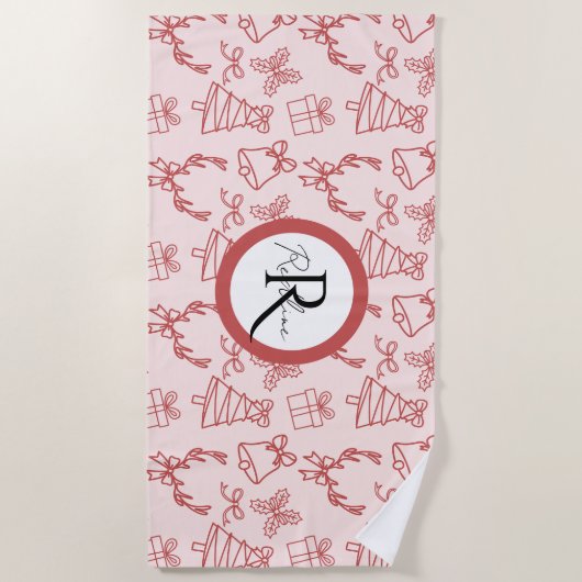 Whimsical pink monogram ビーチタオル (正面)