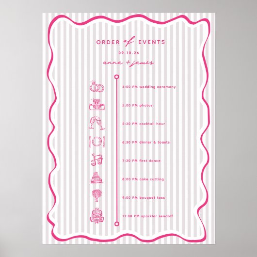 Whimsical Pink Order of Events Timeline ポスター (正面)