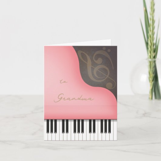  whimsical Pink Piano Mama または おばあちゃん 母の日 カード (正面)