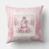 Whimsical Pink Pillow Snowman Pinkmas Forest クッション (裏面)