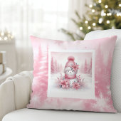 Whimsical Pink Pillow Snowman Pinkmas Forest クッション