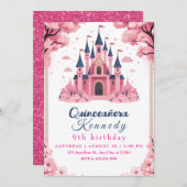 Whimsical Pink Princess Castle Birthday 招待状 (正面/裏面)