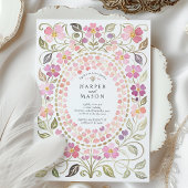 Whimsical Pink & Purple Floral Petal Frame Wedding 招待状