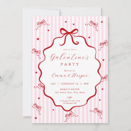 Whimsical Pink Red Bow Heart Galentine's Party 招待状