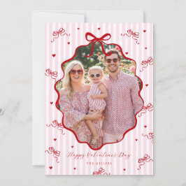 Whimsical Pink Red Bow Heart Happy Valentine's Day シーズンカード