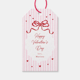 Whimsical Pink Red Bow Hearts Valentine's Day ギフトタグ