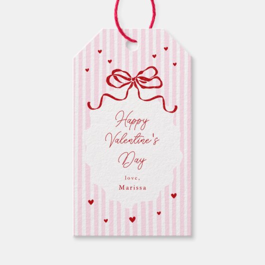Whimsical Pink Red Bow Hearts Valentine's Day ギフトタグ (正面)