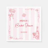Whimsical Pink & Red Hand Drawn Bridal Shower スタンダードカクテルナプキン (正面)