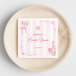 Whimsical Pink & Red Hand Drawn Bridal Shower スタンダードカクテルナプキン