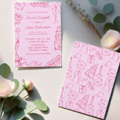 Whimsical Pink & Red Hand-Drawn Wedding 招待状