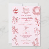 Whimsical pink red Merry little girl baby shower 招待状 (正面)