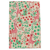 Whimsical Pink Reindeer and Winter Foliage Pattern ミディアムペーパーバッグ (正面)