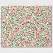 Whimsical Pink Reindeer and Winter Foliage Pattern ラッピングペーパー (フラット)