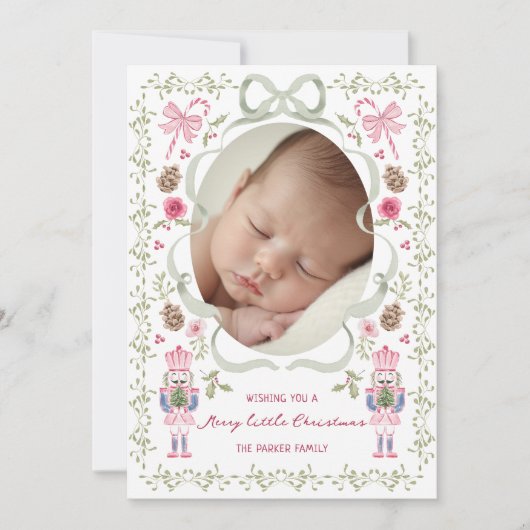 Whimsical Pink Sage Nutcracker Bow Frame シーズンカード (正面)