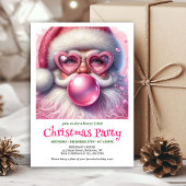 Whimsical Pink Santa Bubble Gum Funny Christmas 招待状
