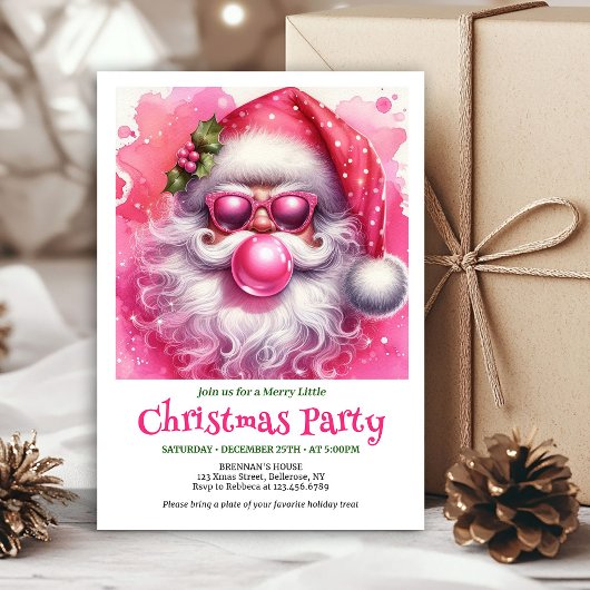 Whimsical Pink Santa Bubble Gum Funny Christmas 招待状