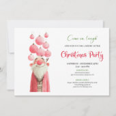Whimsical pink santa Christmas party invitation 招待状 (正面)