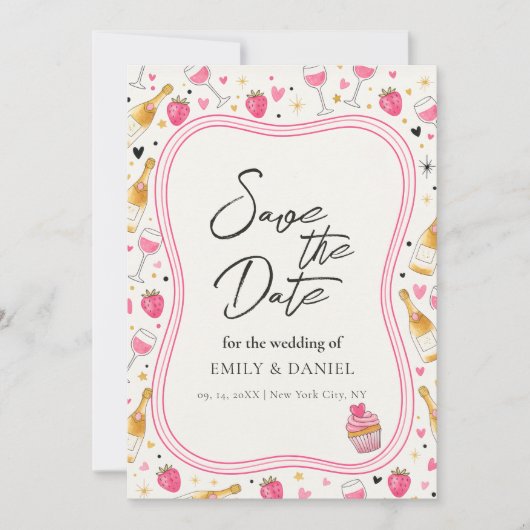 Whimsical Pink Save the Date Wedding Design 招待状 (正面)