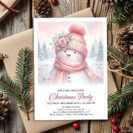 Whimsical Pink Snowman Digital Christmas Invite 招待状