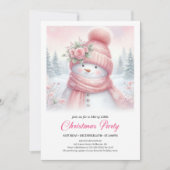 Whimsical Pink Snowman Digital Christmas Invite  招待状 (正面)
