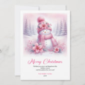 Whimsical Pink Snowman Kids Editable Christmas  シーズンカード (正面)