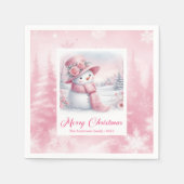 Whimsical Pink Snowman Napkins Winter Christmas スタンダードカクテルナプキン (正面)