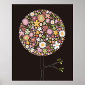 Whimsical Pink Spring Flowers Pop Tree Nursery Art ポスター (正面)