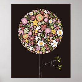Whimsical Pink Spring Flowers Pop Tree Nursery Art ポスター
