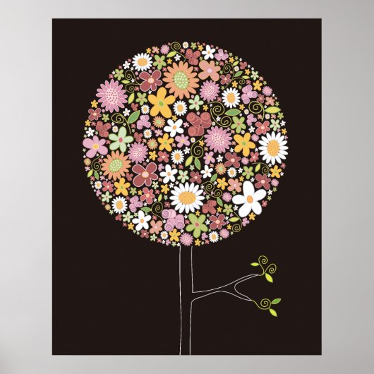 Whimsical Pink Spring Flowers Pop Tree Nursery Art ポスター (正面)