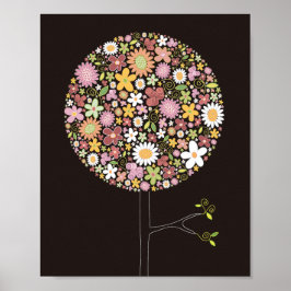 Whimsical Pink Spring Flowers Pop Tree Nursery Art ポスター