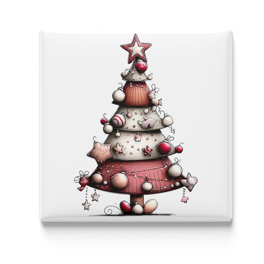 Whimsical Pink Star Tree Christmas Magnet マグネット