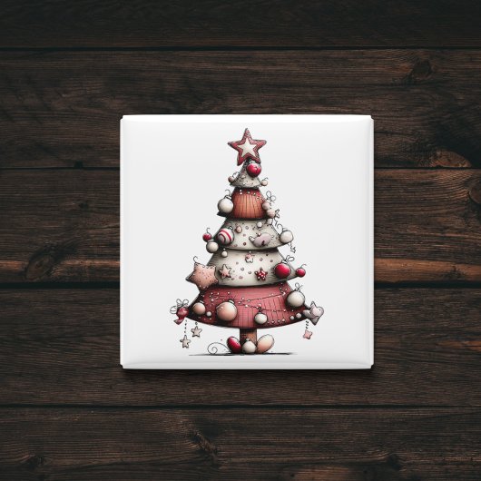 Whimsical Pink Star Tree Christmas Magnet マグネット