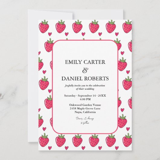 Whimsical Pink Strawberry Wedding Invitation 招待状 (正面)