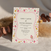 Whimsical Pink Strawberry Wedding Invitation 招待状