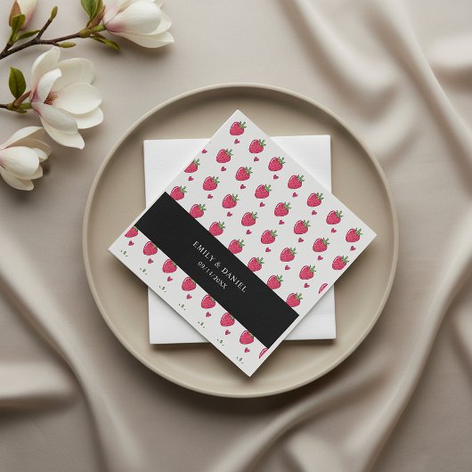 Whimsical Pink Strawberry Wedding Napkins スタンダードカクテルナプキン