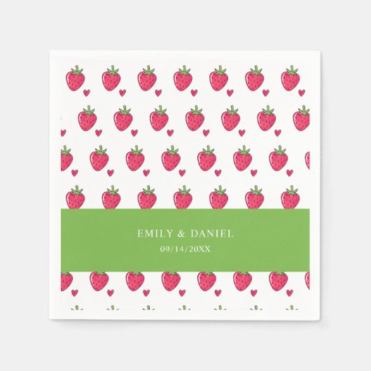 Whimsical Pink Strawberry Wedding Napkins スタンダードカクテルナプキン (正面)