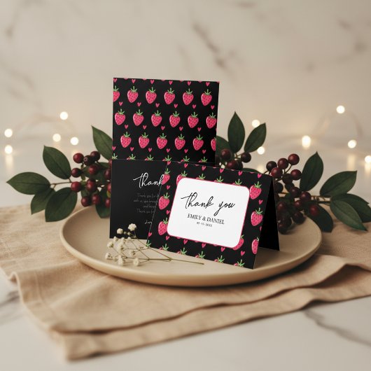 Whimsical Pink Strawberry wedding Thank You Card サンキューカード
