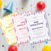 Whimsical Pink Stripes Birthday Invitation 招待状