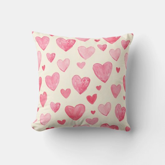 Whimsical Pink Watercolor Hearts Pattern Baby Girl クッション (正面)