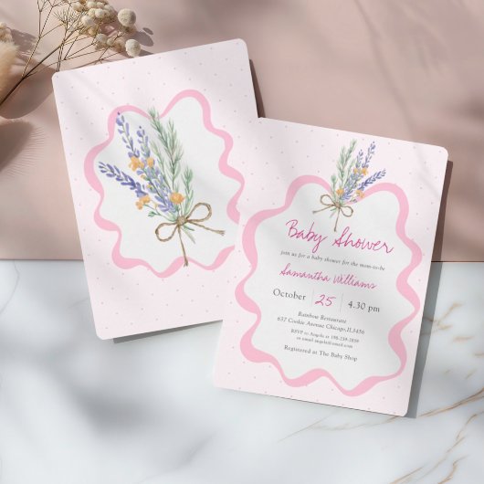 Whimsical Pink Wildflower Floral Baby Shower 招待状