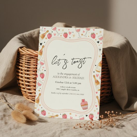Whimsical Pink Wine Engagement Invitation 招待状