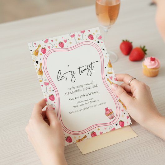 Whimsical Pink Wine Engagement Invitation 招待状