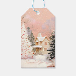 Whimsical Pink Winter Cottage Christmas ギフトタグ